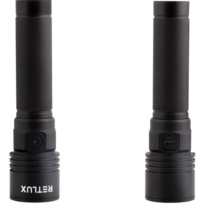 Torcia ricaricabile in alluminio con LED, 3W, 2000 mAh, IPX4 — nera