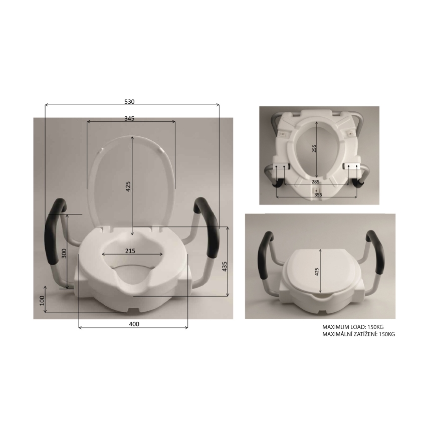 Ridder - Sedile WC rialzato con maniglie, bianco