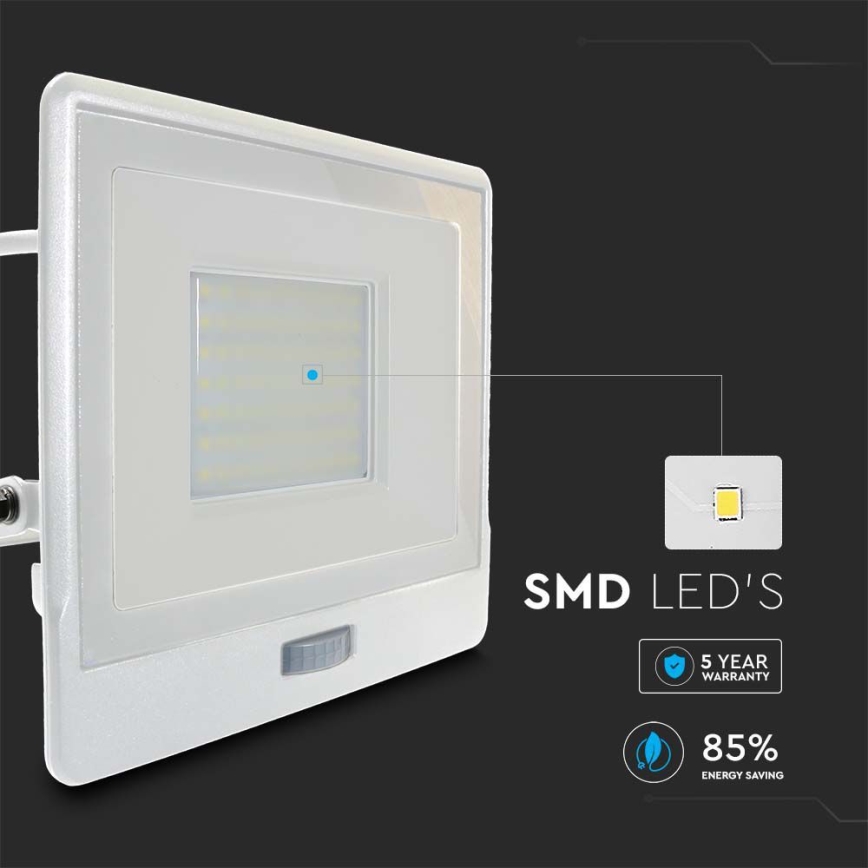 Riflettore LED con sensore LED/50W/230V 4000K IP65 bianco