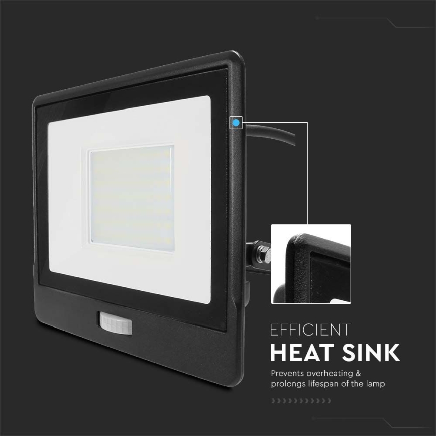 Riflettore LED con sensore LED/50W/230V 6500K IP65 nero