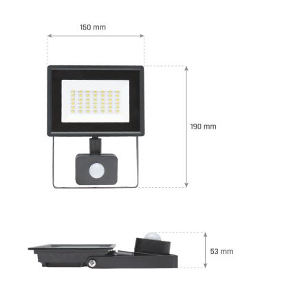 Riflettore LED da esterno con sensore di movimento NOCTIS LUX 3 LED/30W/230V 4000K IP44 nero