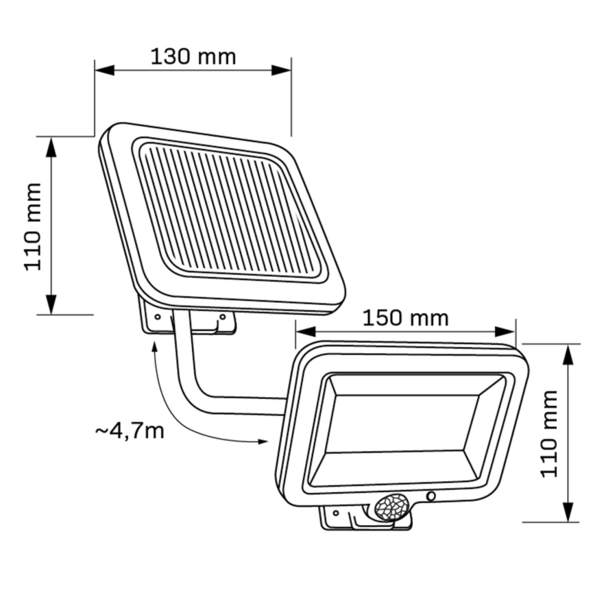 Riflettore LED solare con sensore DUO LED/1W/3,7V 1200 mAh IP44