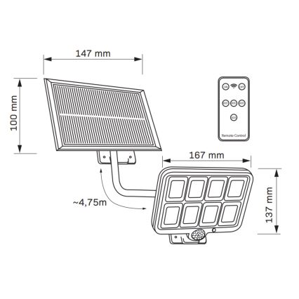 Riflettore LED solare con sensore INTEGRA LED/3W/3,7V 1200 mAh IP44 + telecomando