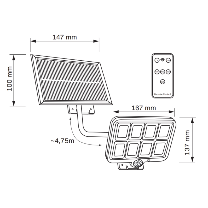 Riflettore LED solare con sensore INTEGRA LED/3W/3,7V 1200 mAh IP44 + telecomando