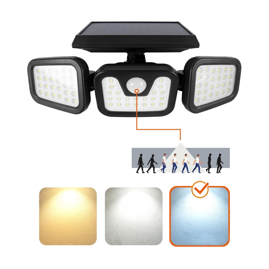 Riflettore LED solare con sensore LED/1,5W/3,7V 6000K IP44 2400 mAh