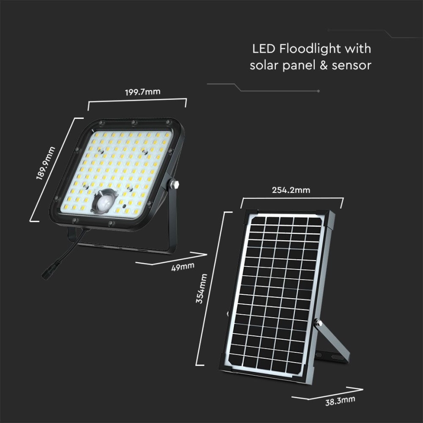 Riflettore LED solare con sensore LED/30W/6,4V 4000K + telecomando
