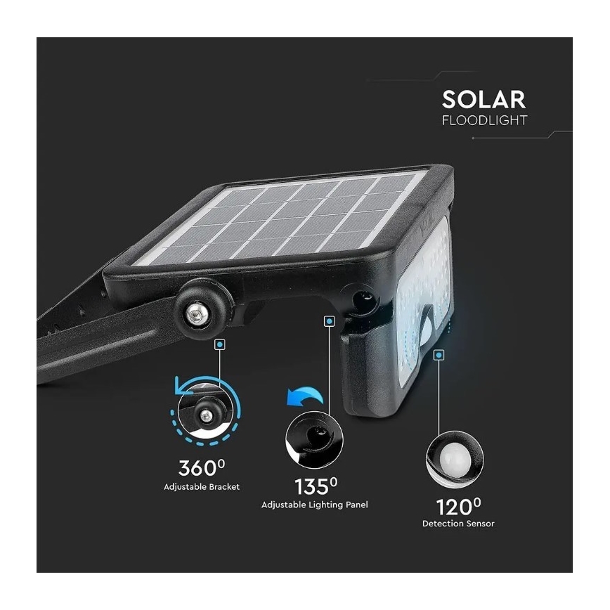 Riflettore LED solare con sensore LED/5W/3,7V IP65 4000K 3000 mAh