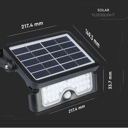 Riflettore LED solare con sensore LED/5W/3,7V IP65 4000K 3000 mAh