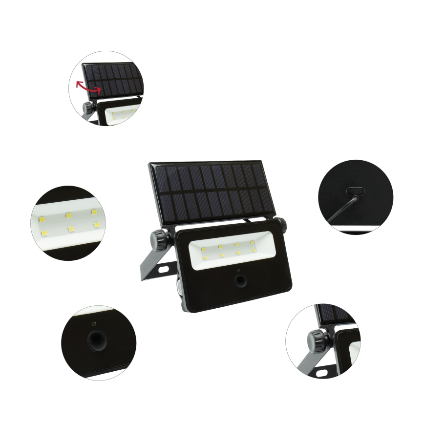 LED Proiettore solare con sensore di movimento e crepuscolare NOCTIS LED/2W/1800 mAh 3,7V 6000K IP65