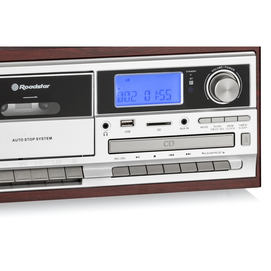 Roadstar HIF-8892 EBT - Sistema Hi‑Fi con giradischi, lettore CD e registratore a cassette, 64W/230V + telecomando