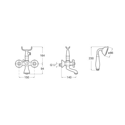Roca A5A014BC00 - Set per vasca con miscelatore CARMEN RETRO, cromo lucido