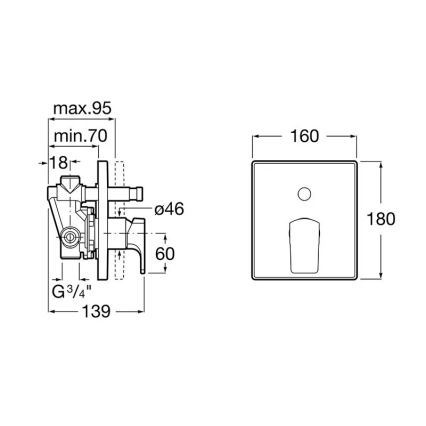 Roca A5A0B01C00 - Miscelatore doccia da incasso L90 cromato lucido