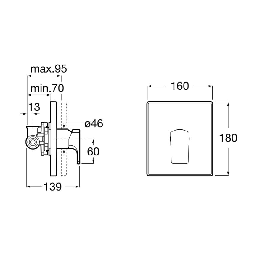Roca A5A2B01C00 - Miscelatore doccia da incasso L90 cromato lucido