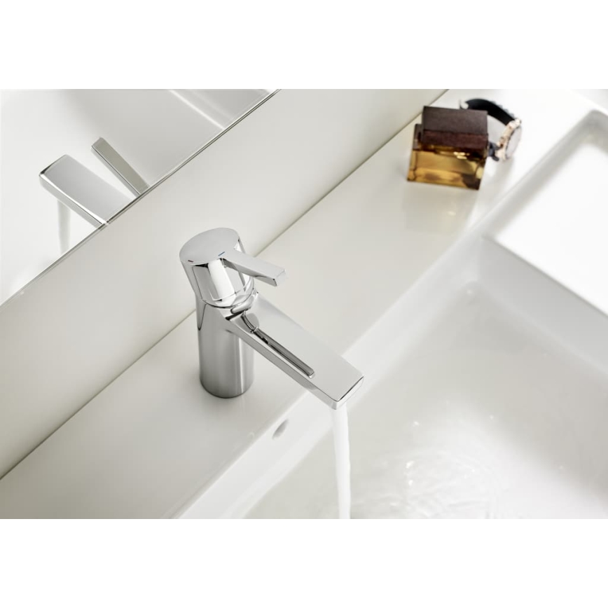 Roca A5A3296C00 - Miscelatore monocomando per lavabo NAIA con piletta, 16,7 cm, cromo lucido