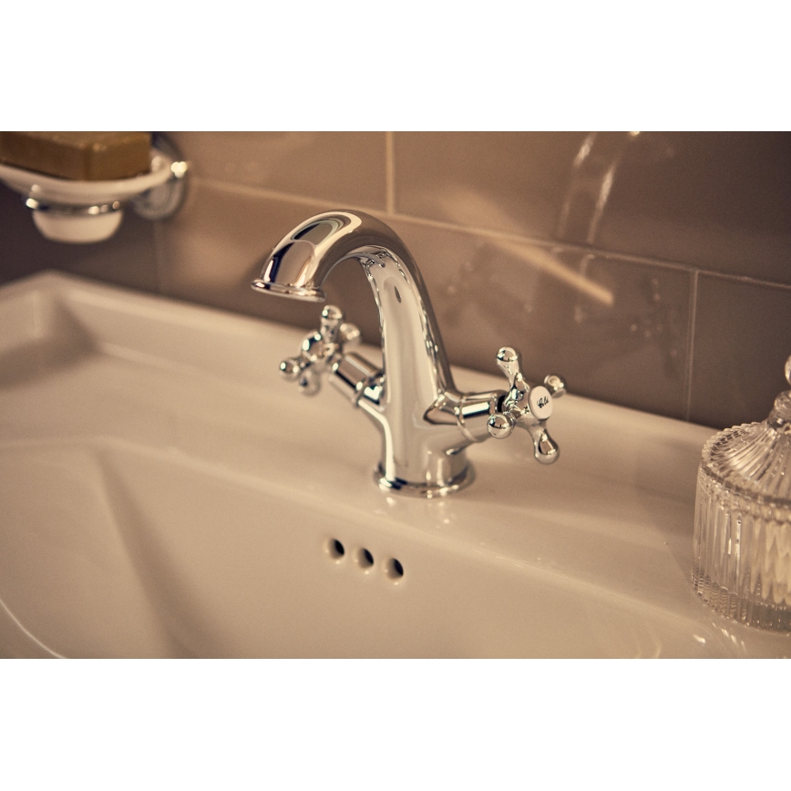 Roca A5A3A4BC00 - Miscelatore per lavabo + scarico con troppopieno CARMEN RETRO 17,8 cm cromo lucido