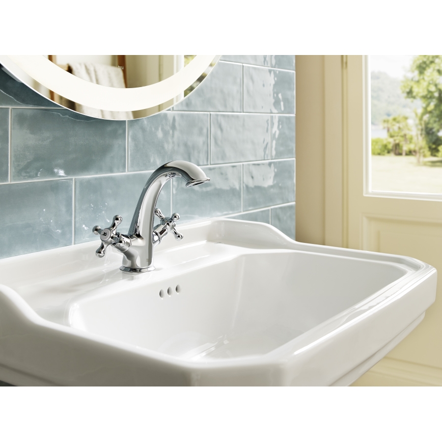 Roca A5A3A4BC00 - Miscelatore per lavabo + scarico con troppopieno CARMEN RETRO 17,8 cm cromo lucido