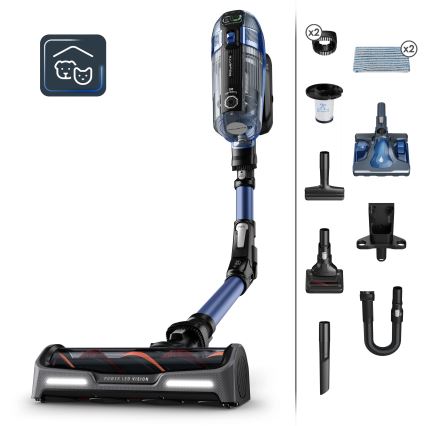 Rowenta - Aspirapolvere a bastone con mop X-FORCE FLEX ANIMAL AQUA AUTO 3 in 1 480W/32,4V 2500 mAh blu