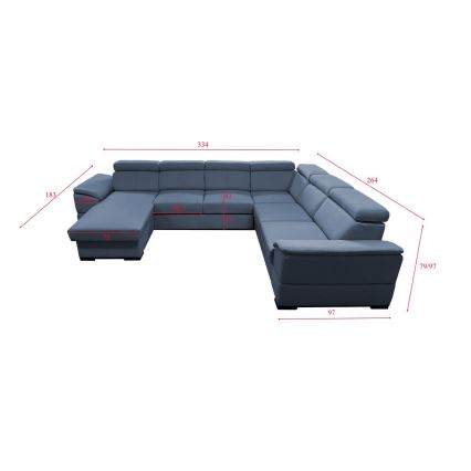 Divano letto angolare a U con contenitore GRANADA blu