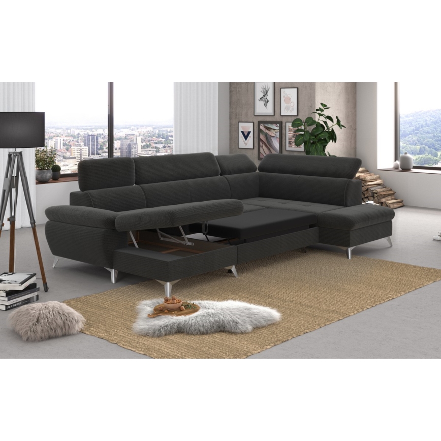Salotto angolare pieghevole a U con contenitore CATANIA grafite dx