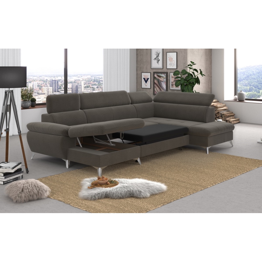 Salotto angolare pieghevole a U con contenitore CATANIA marrone  dx
