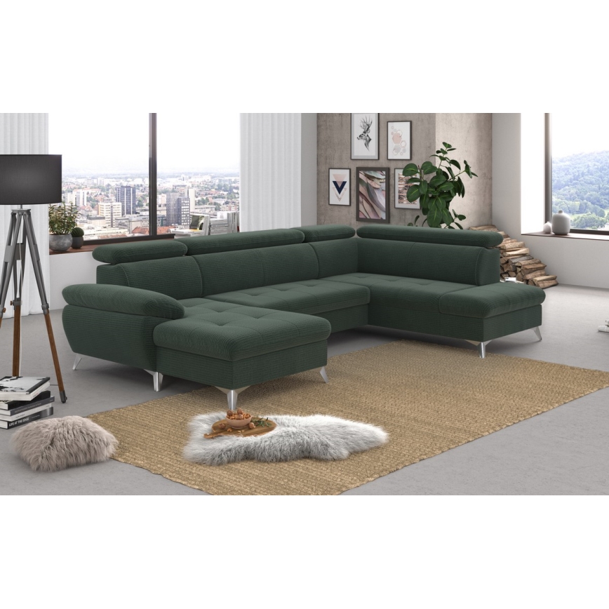 Salotto angolare pieghevole a U con contenitore CATANIA verde dx