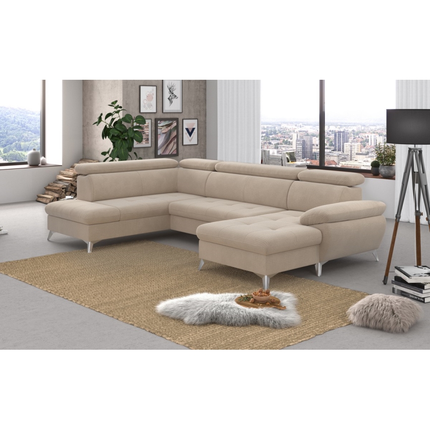 Salotto angolare pieghevole a U con vano portaoggetti CATANIA left beige