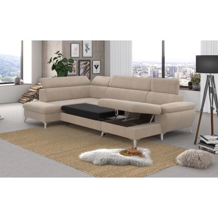 Salotto angolare pieghevole a U con vano portaoggetti CATANIA left beige