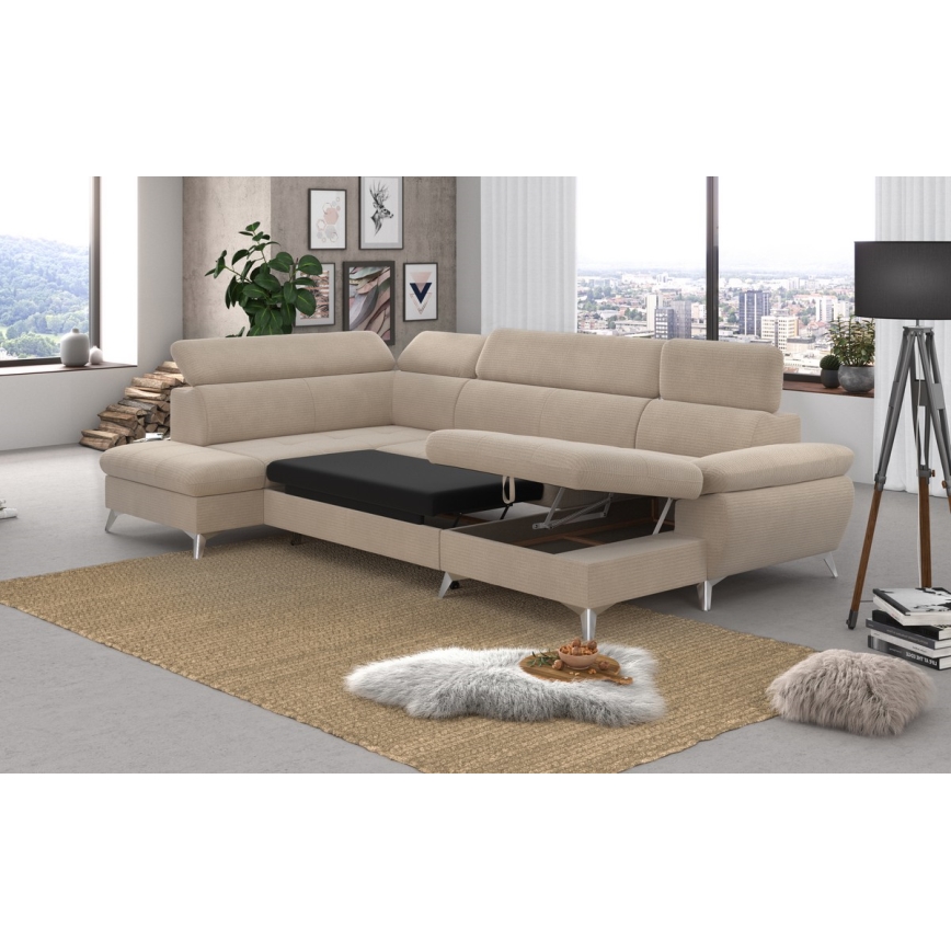 Salotto angolare pieghevole a U con vano portaoggetti CATANIA left beige