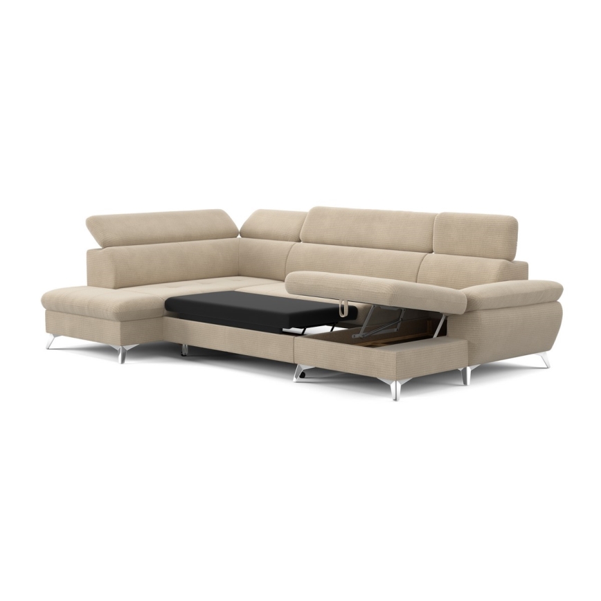 Salotto angolare pieghevole a U con vano portaoggetti CATANIA left beige