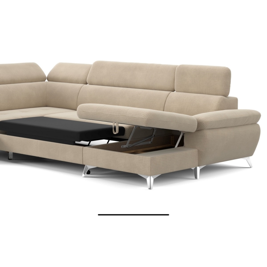 Salotto angolare pieghevole a U con vano portaoggetti CATANIA left beige