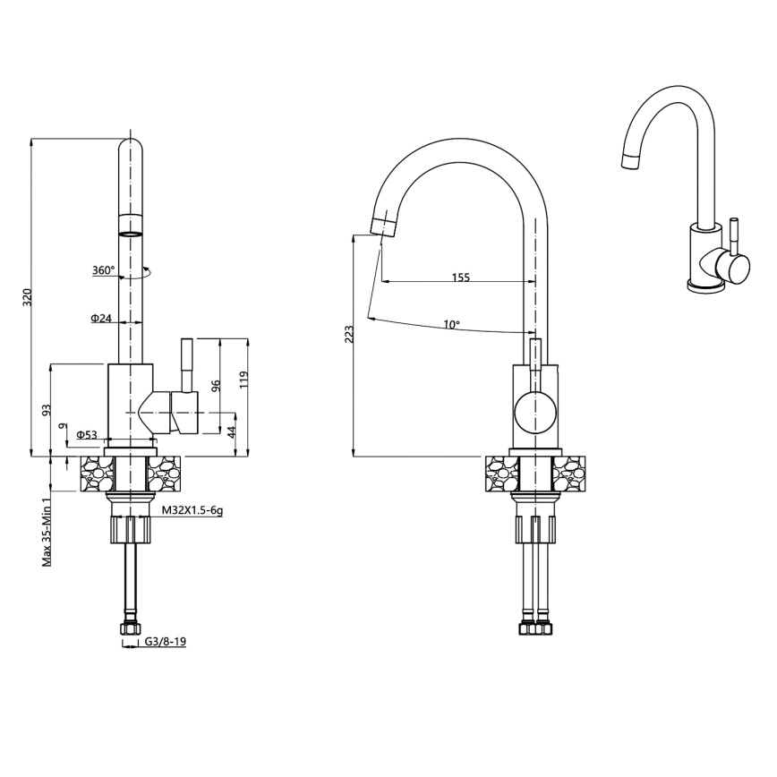 Samona - Miscelatore per lavello 32 cm granito/nero