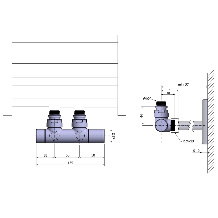 Sapho - Kit di raccordo valvole per collegamento centrale TWIN, cromo lucido