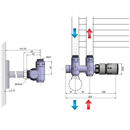 Sapho - Kit termostatico di collegamento per attacco centrale TWIN COMBI destro/cromo lucido