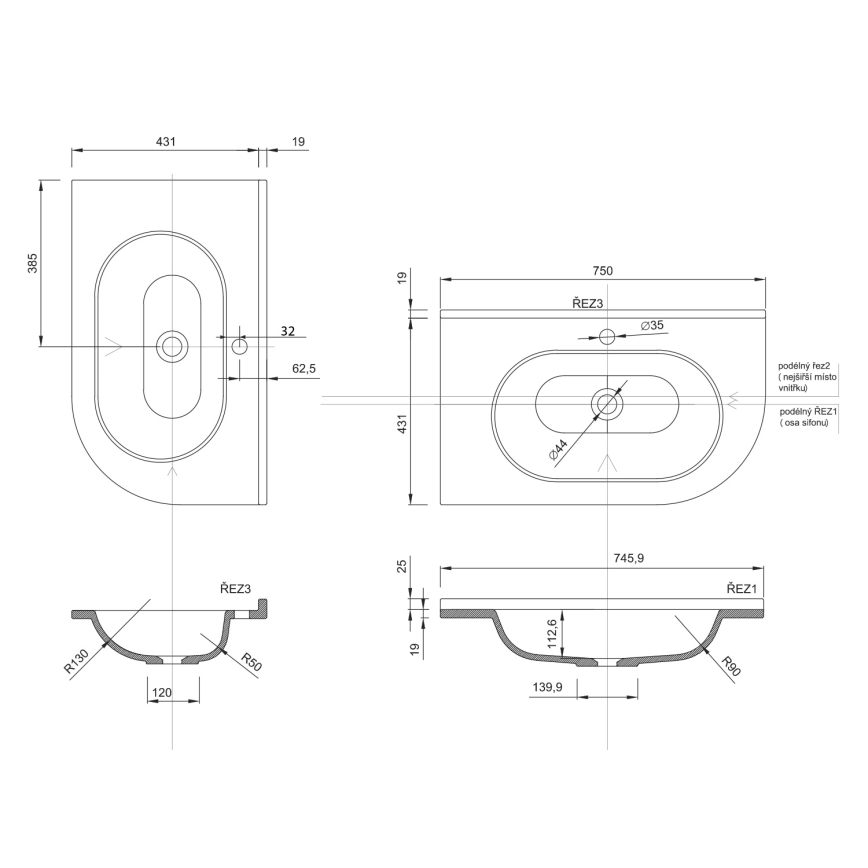 Sapho - Lavabo ad incasso angolare PULSE 75x43 cm marmo/bianco
