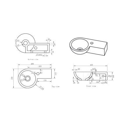 Sapho - Lavabo angolare sospeso BLOK 40x23 cm destro/antracite
