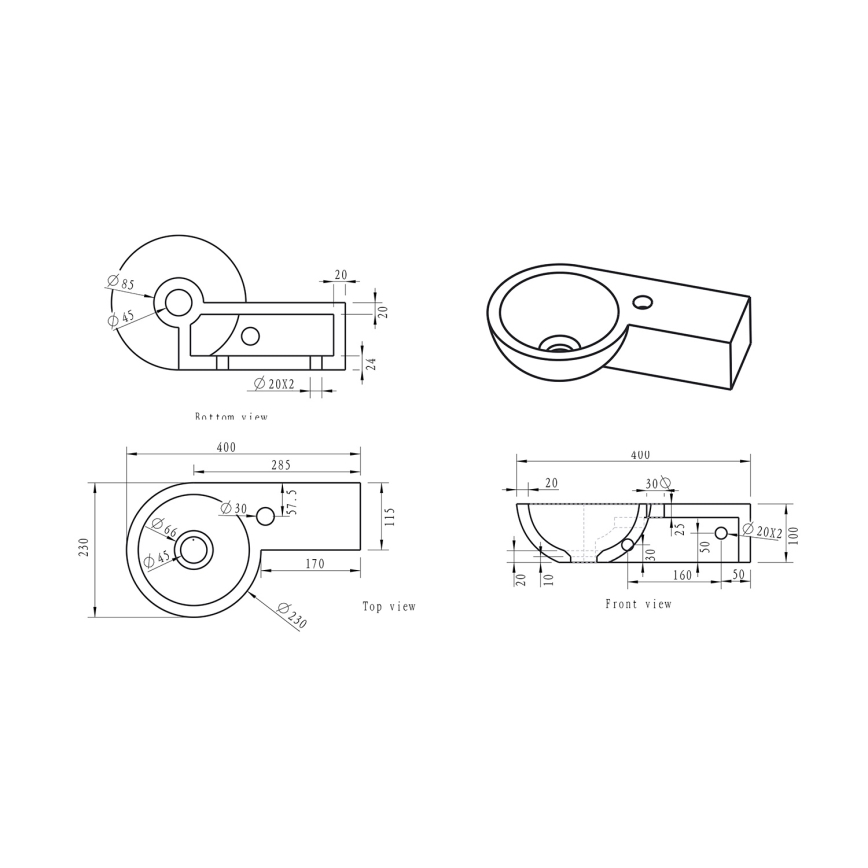Sapho - Lavabo angolare sospeso BLOK 40x23 cm destro/antracite