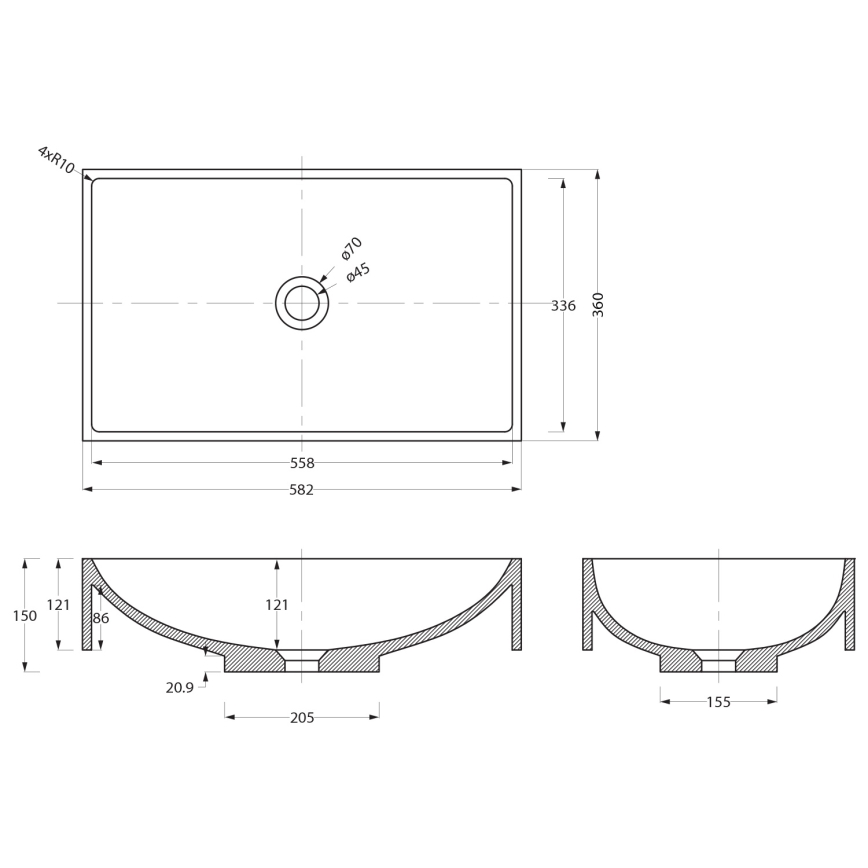 Sapho - Lavabo da appoggio 58x36 cm cemento/nero