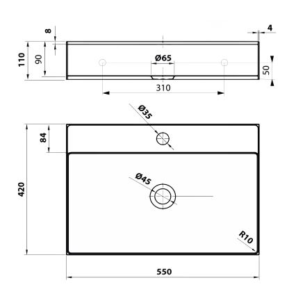 Sapho - Lavabo da appoggio AURUM 55x42 cm, acciaio inossidabile spazzolato
