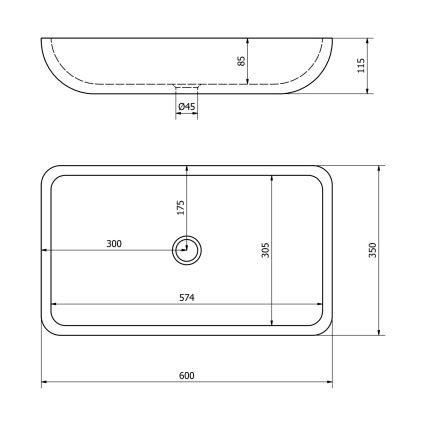 Sapho - Lavabo da appoggio BLOK 60x35 cm pietra/nero opaco