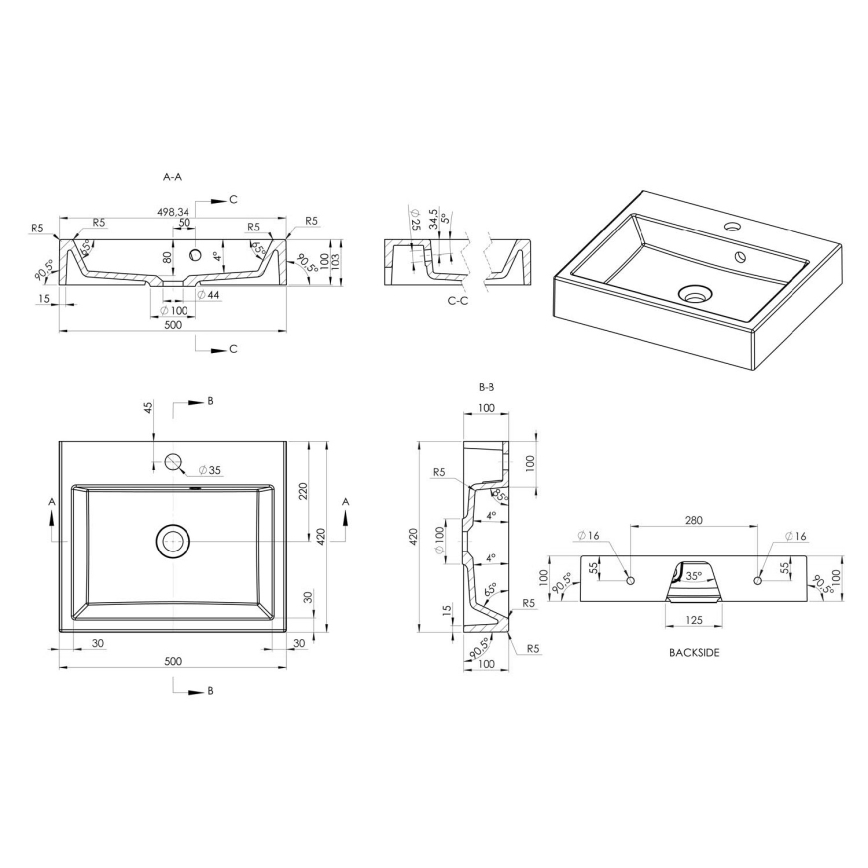 Sapho - Lavabo da appoggio ORINOKO 50x42 cm marmo/bianco