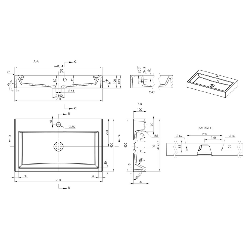 Sapho - Lavabo da appoggio ORINOKO 70x42 cm marmo/bianco