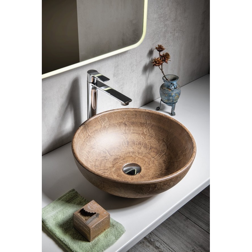 Sapho - Lavabo da appoggio PRIORI Ø 41 cm ceramica/marrone