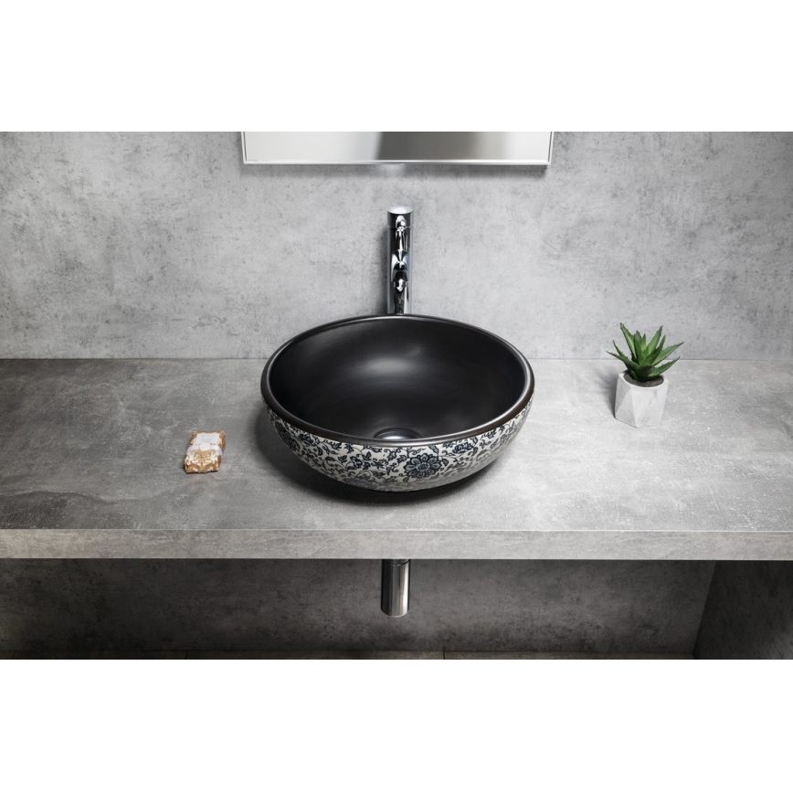 Sapho - Lavabo da appoggio PRIORI Ø 41 cm nero/bianco