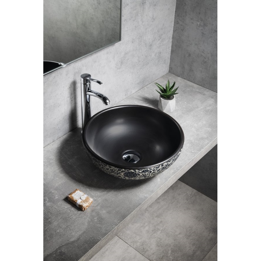 Sapho - Lavabo da appoggio PRIORI Ø 41 cm nero/bianco