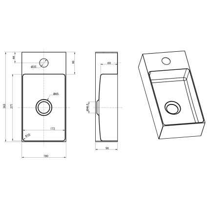 Sapho - Lavabo sospeso AURUM 36,5x18 cm oro opaco