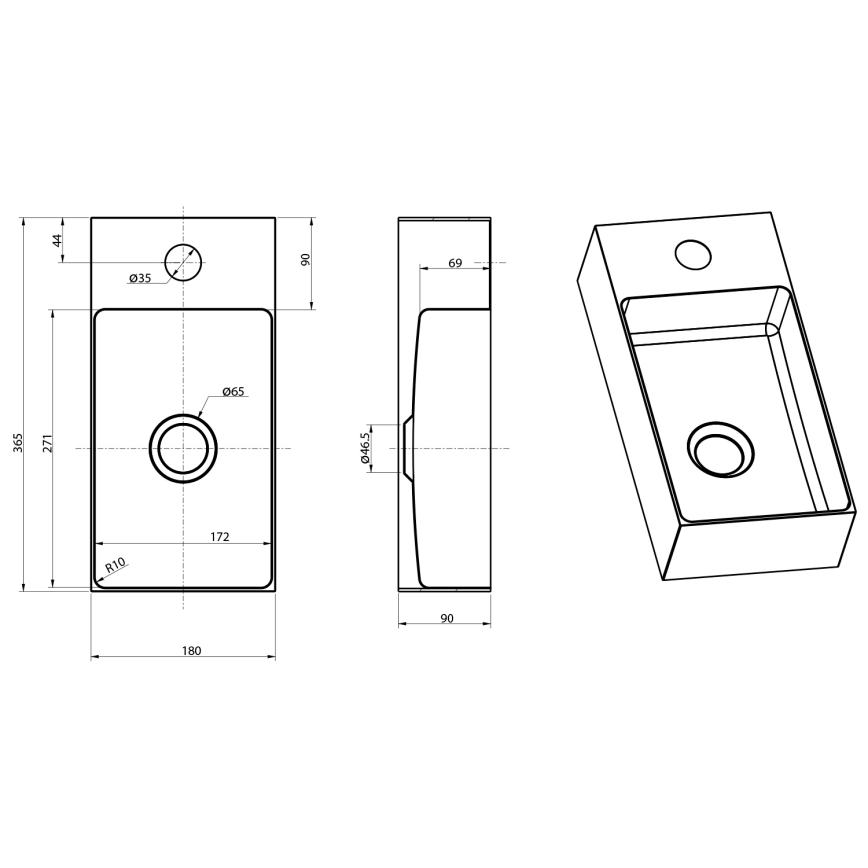 Sapho - Lavabo sospeso AURUM 36,5x18 cm oro opaco
