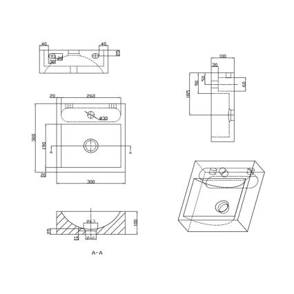 Sapho - Lavabo sospeso BLOK 30x30 cm antracite