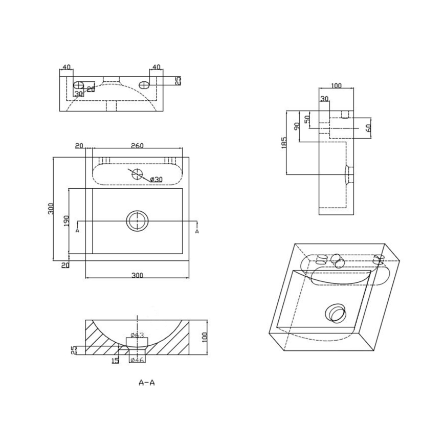 Sapho - Lavabo sospeso BLOK 30x30 cm antracite