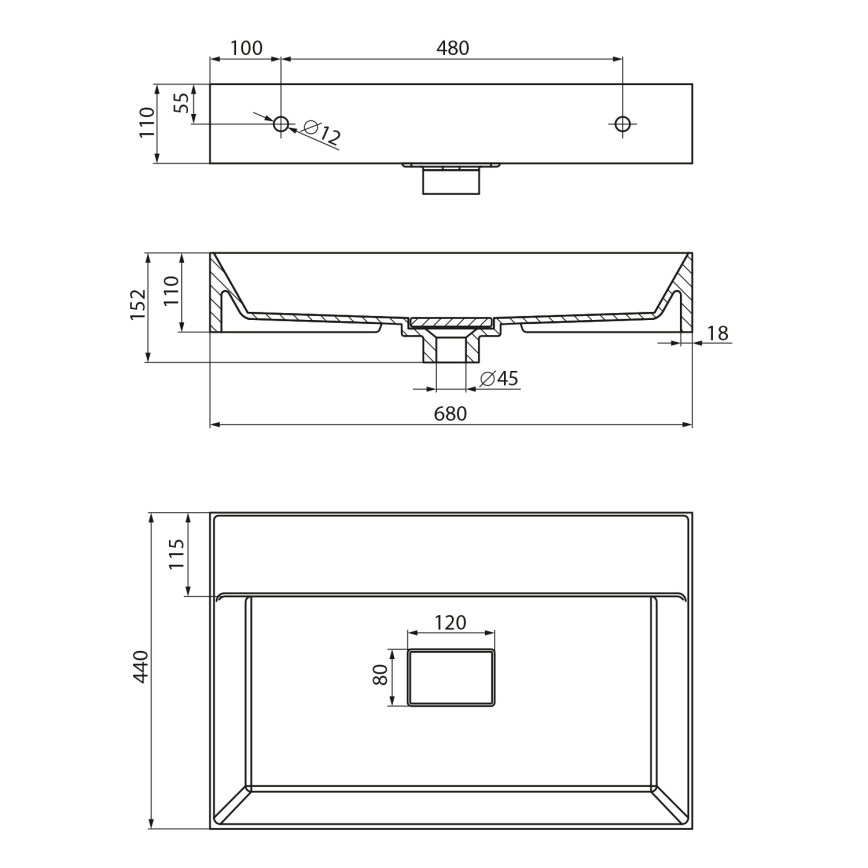 Sapho - Lavabo sospeso GODIVA 68x44 cm marmo/bianco