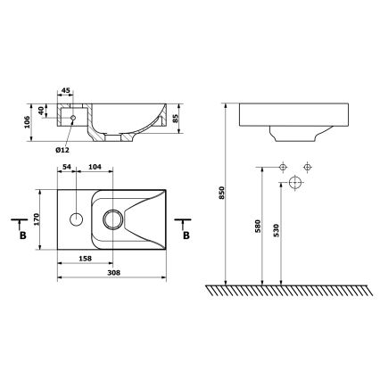 Sapho - Lavabo sospeso PICCOLINO 31x17 cm sinistro/in marmo colato/bianco